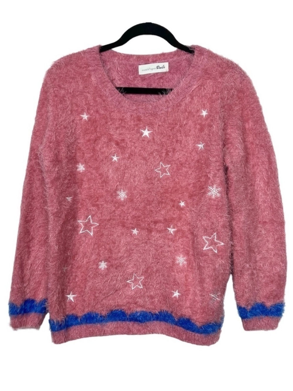 Dailo Pink Fuzzy Fur Star Print Sweater Approx Medium